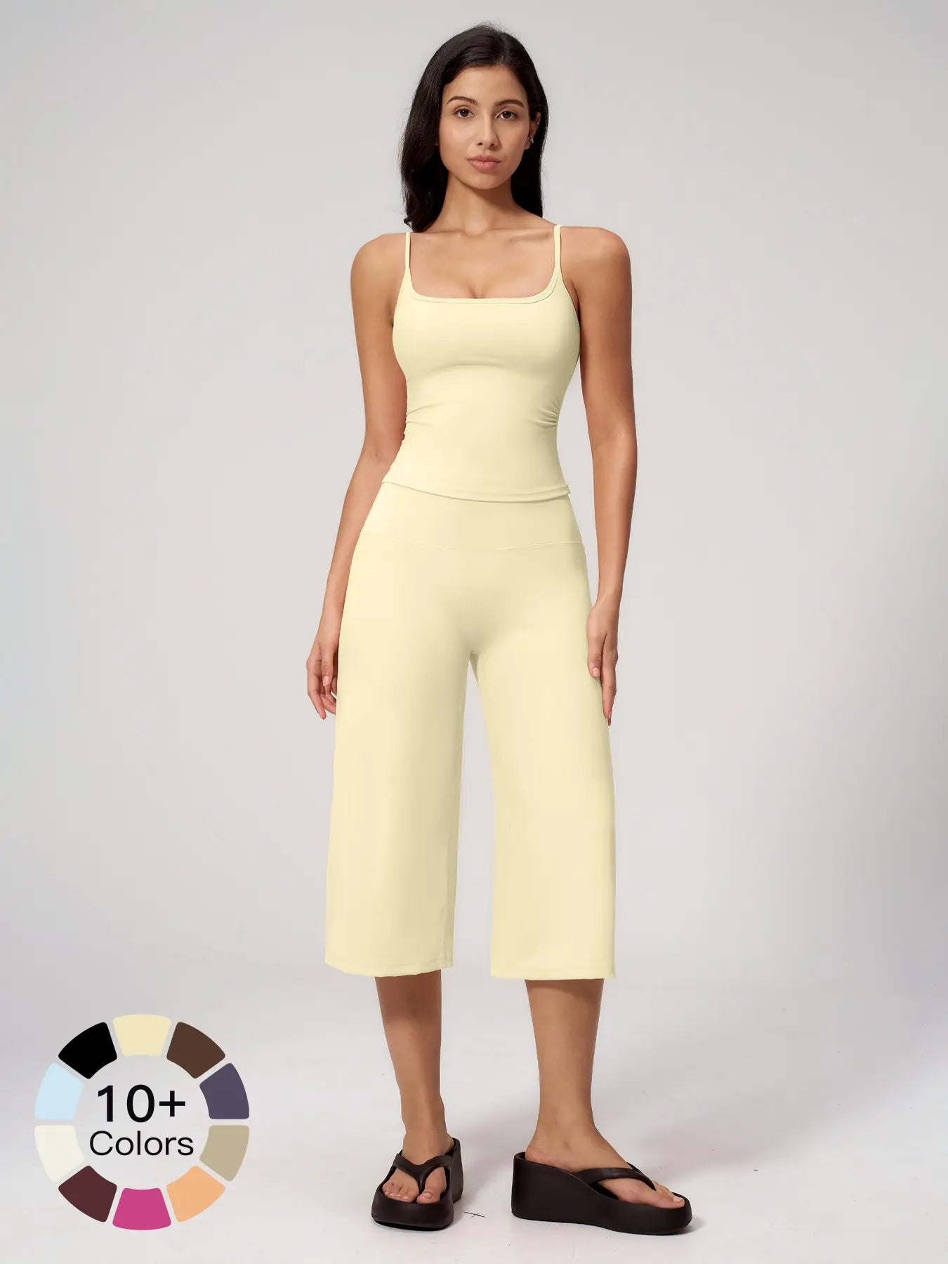 New Yoga Cami Top & High Waist Quick-Dry Casual Mid-Length Pants, Running Outdoor Set for Women, Comfortable and Stylish Activewear