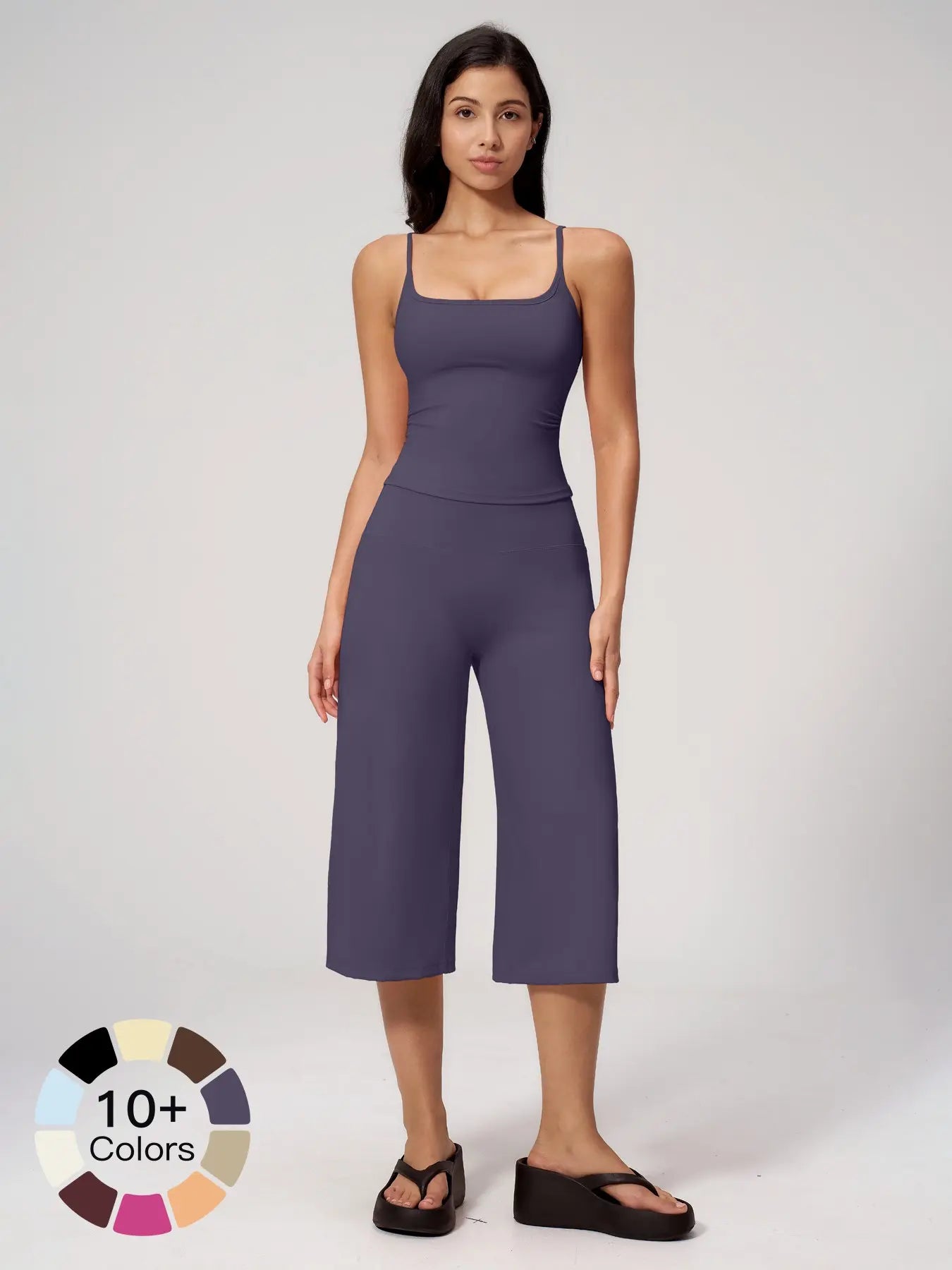 New Yoga Cami Top & High Waist Quick-Dry Casual Mid-Length Pants, Running Outdoor Set for Women, Comfortable and Stylish Activewear