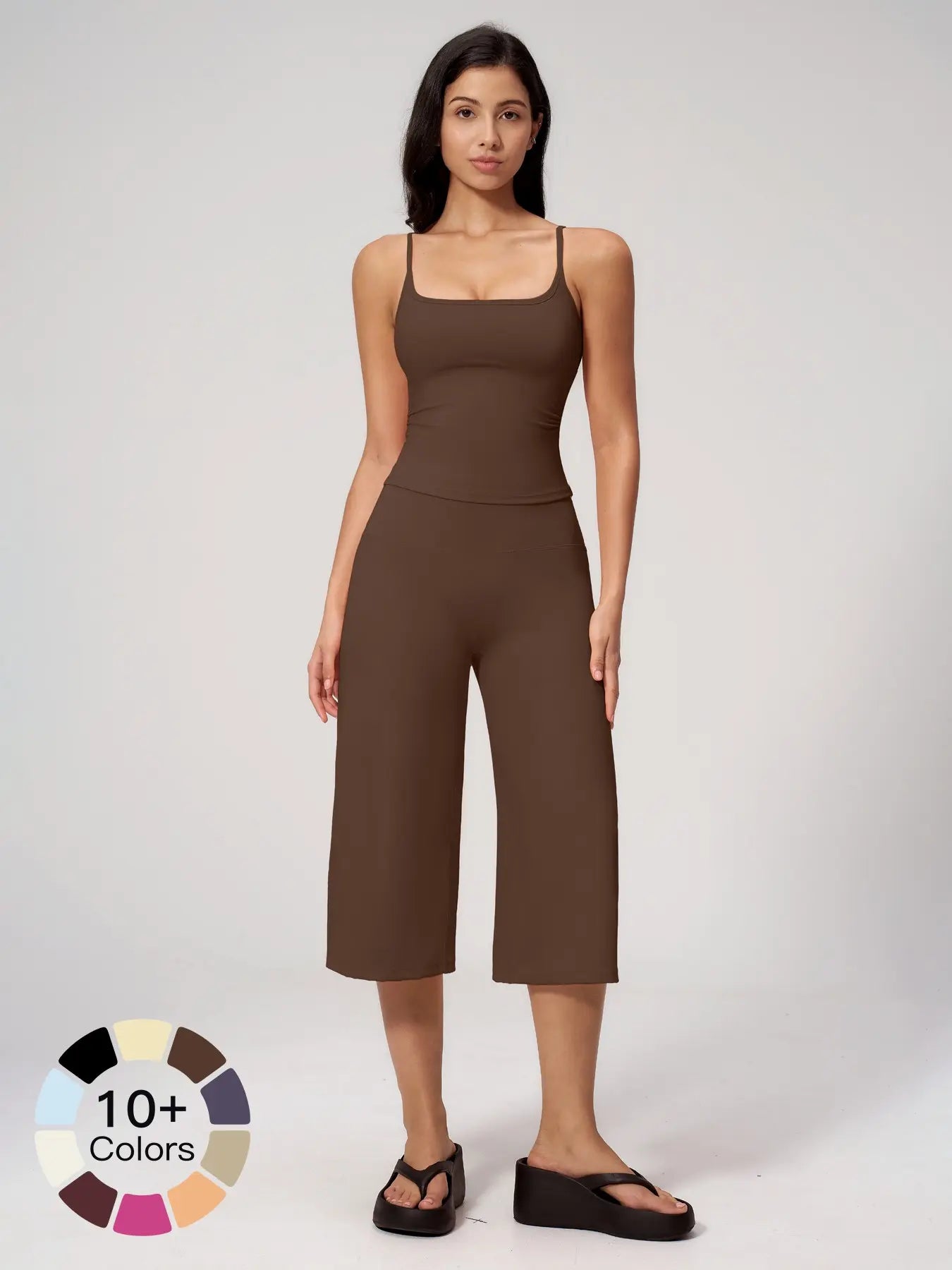 New Yoga Cami Top & High Waist Quick-Dry Casual Mid-Length Pants, Running Outdoor Set for Women, Comfortable and Stylish Activewear