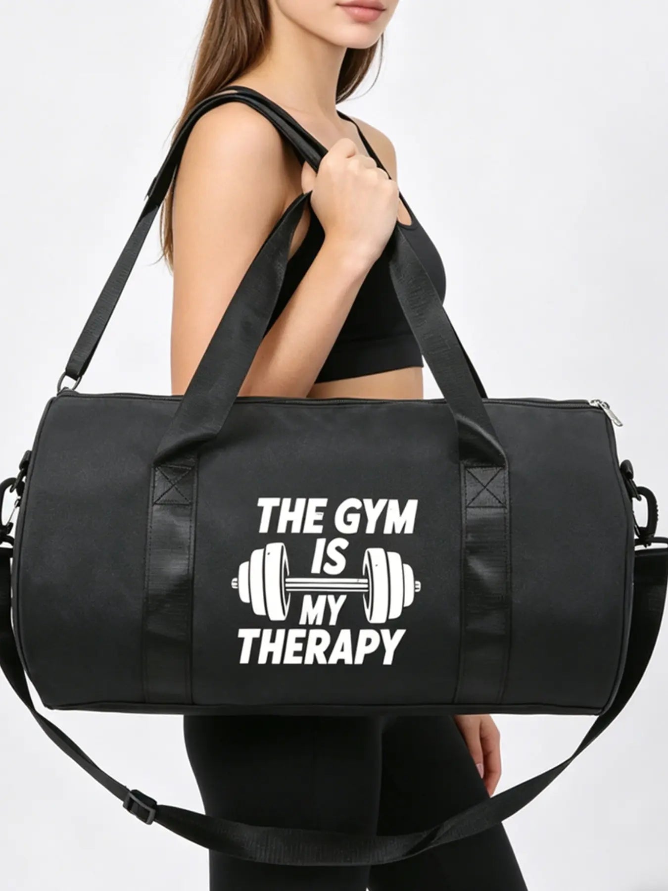 Gym Travel Bag, Multifunctional Sports Bag with 'The Gym Is My Therapy' Print, Ideal for Weightlifting, Crossfit, and Various Fitness Activities, Sports Gear Organizer