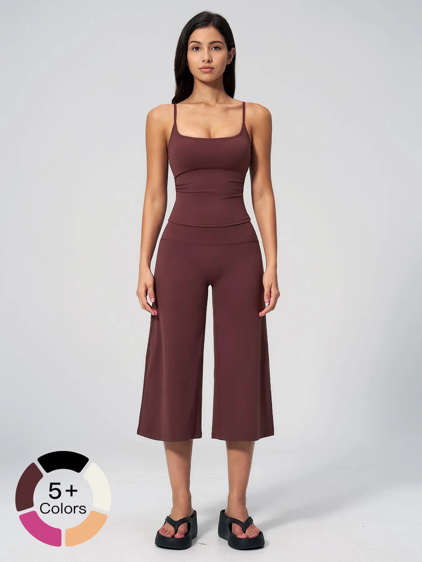 New Yoga Cami Top & High Waist Quick-Dry Casual Mid-Length Pants, Running Outdoor Set for Women, Comfortable and Stylish Activewear