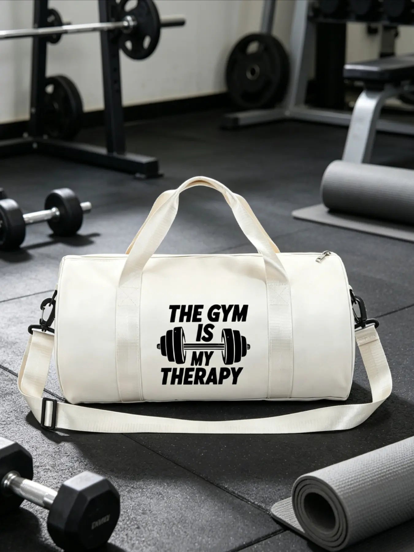 Gym Travel Bag, Multifunctional Sports Bag with 'The Gym Is My Therapy' Print, Ideal for Weightlifting, Crossfit, and Various Fitness Activities, Sports Gear Organizer