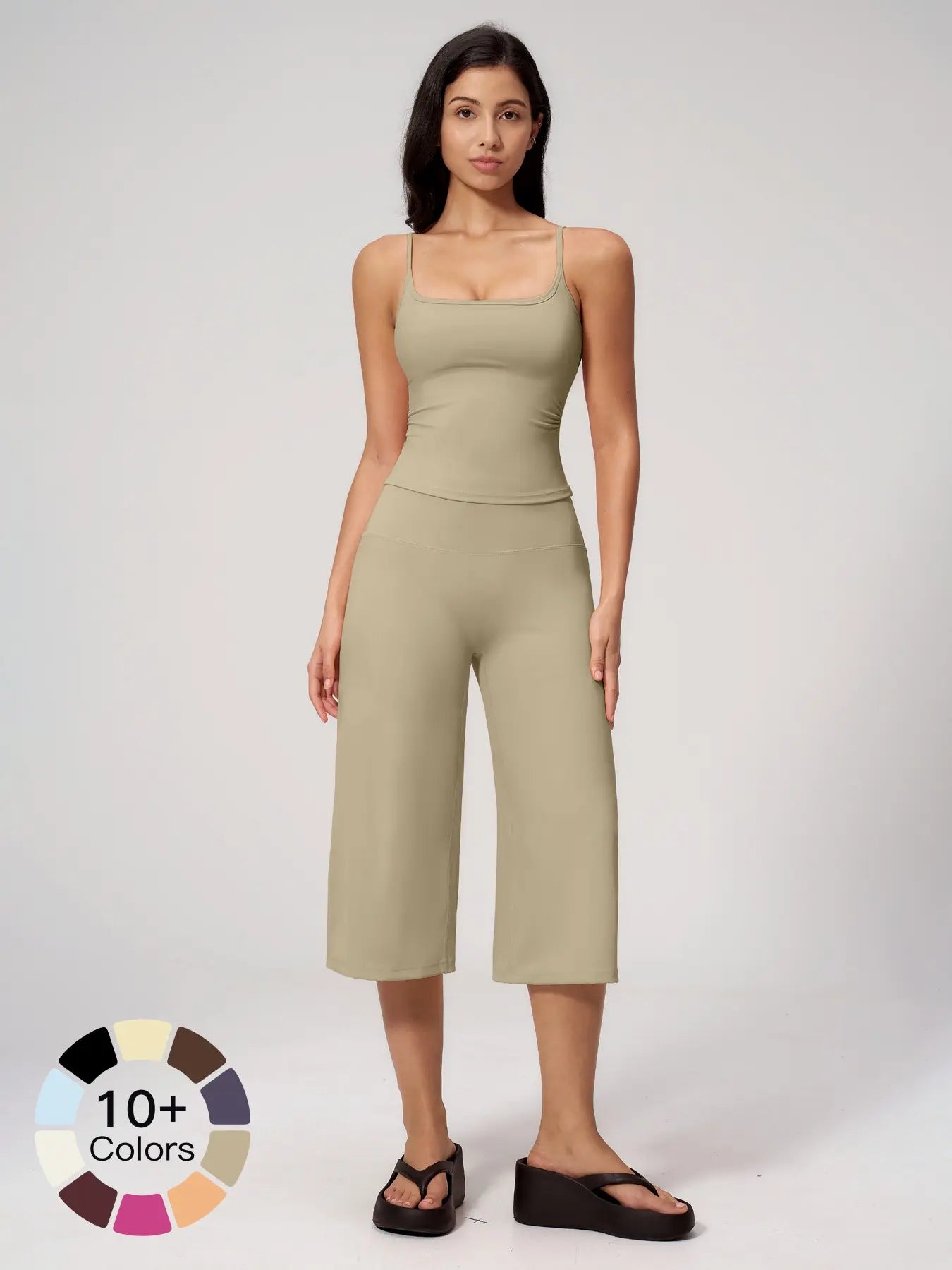 New Yoga Cami Top & High Waist Quick-Dry Casual Mid-Length Pants, Running Outdoor Set for Women, Comfortable and Stylish Activewear