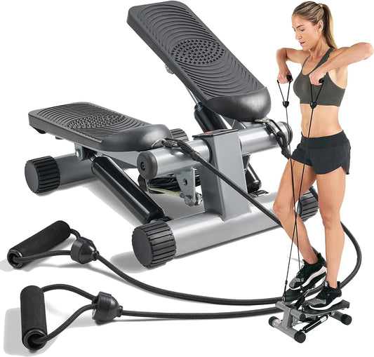 Sunny Health Mini Steppers for Exercise at Home, Stair Step Workout Machine with Resistance Bands, Full Body Cardio Equipment, Optional Smart Stepper with Sunnyfit App Connection