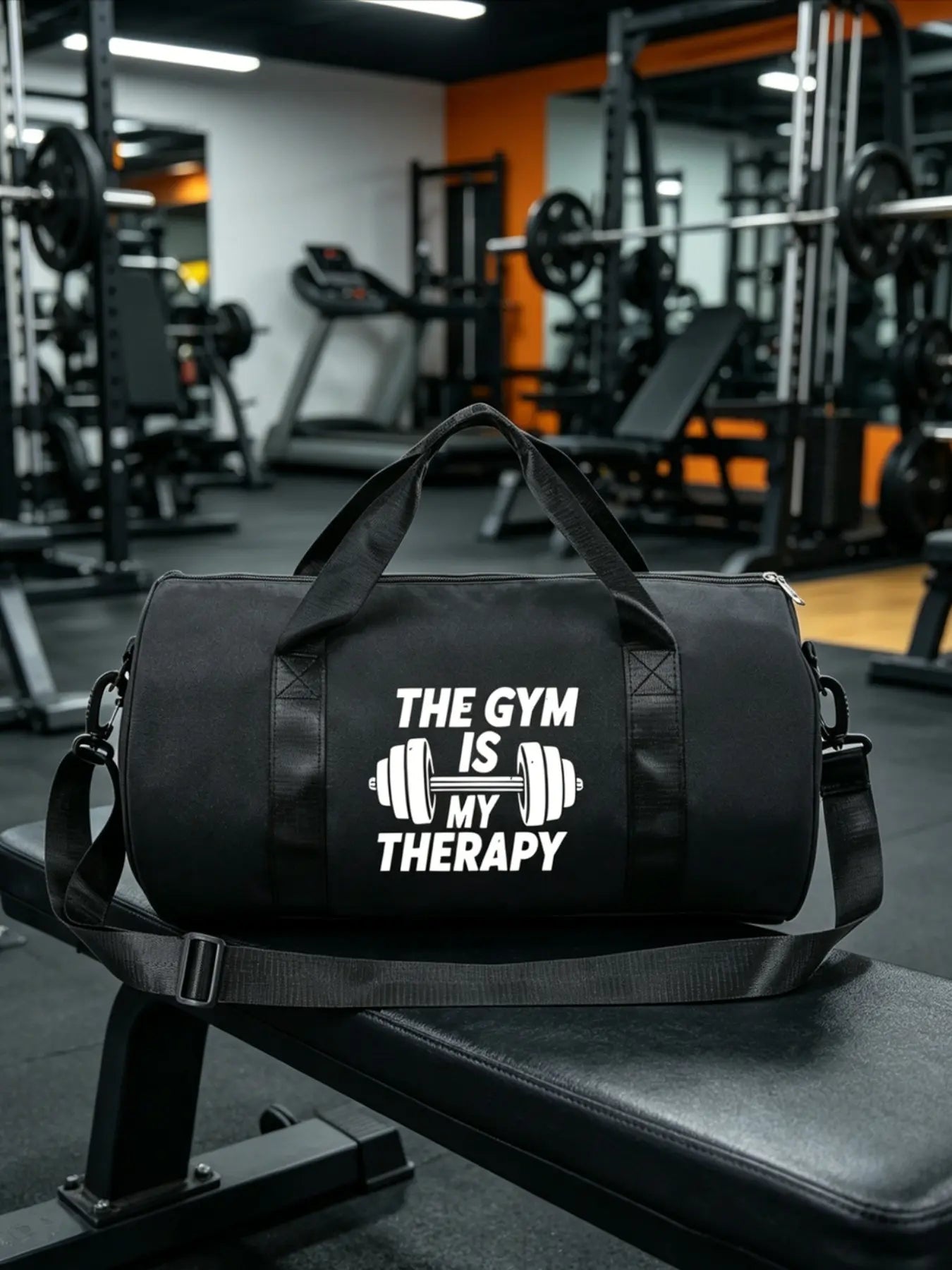 Gym Travel Bag, Multifunctional Sports Bag with 'The Gym Is My Therapy' Print, Ideal for Weightlifting, Crossfit, and Various Fitness Activities, Sports Gear Organizer