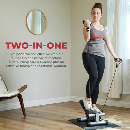 Sunny Health Mini Steppers for Exercise at Home, Stair Step Workout Machine with Resistance Bands, Full Body Cardio Equipment, Optional Smart Stepper with Sunnyfit App Connection