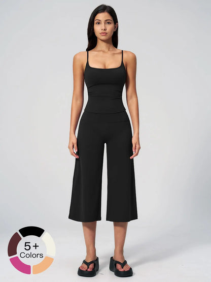 New Yoga Cami Top & High Waist Quick-Dry Casual Mid-Length Pants, Running Outdoor Set for Women, Comfortable and Stylish Activewear