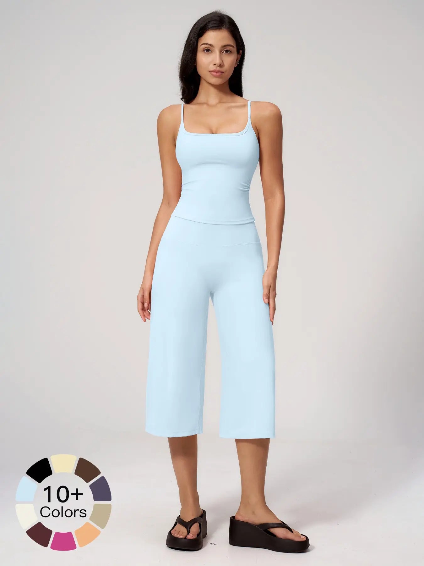 New Yoga Cami Top & High Waist Quick-Dry Casual Mid-Length Pants, Running Outdoor Set for Women, Comfortable and Stylish Activewear